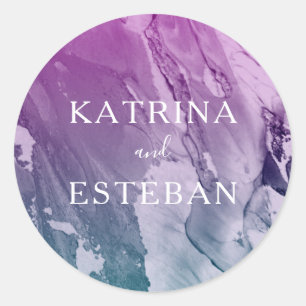 Lila Aquamarine Paint Texture Gastgeschenk Hochzei Runder Aufkleber
