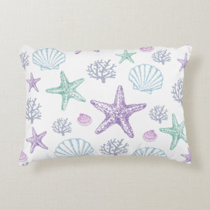 Lila Aquamarine Seashell Starfish Muscheln Dekokissen