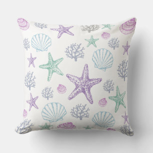 Lila Aquamarine Seashell Starfish Muscheln Kissen