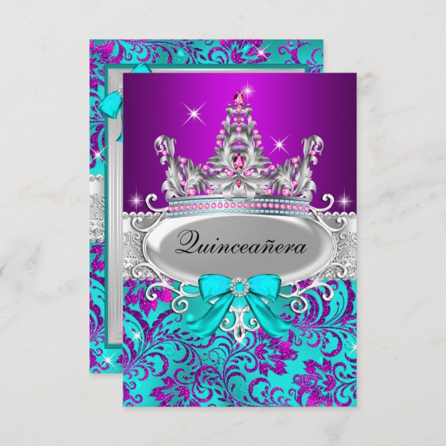 Lila Aquamarine Shimmer Tiara Quinceanera Einladun Einladung (Vorne/Hinten)