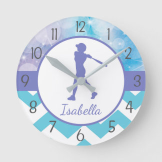 Lila aquamarine Softball-Wand-Uhr Runde Wanduhr