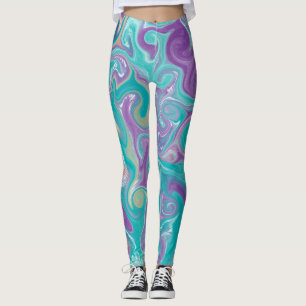Lila, Aquamarine und goldene Wirbel Fluid Art Marm Leggings
