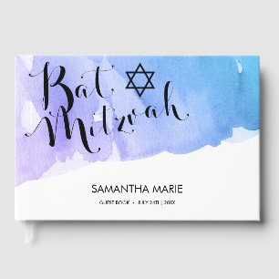 Lila Aquamarine Wasserfarbe Bat Mitzvah Gästebuch