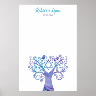 Lila Aquamariner Aquarellbaum Bat Mitzvah Poster