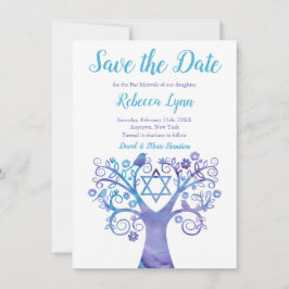 Lila Aquamariner Aquarellbaum Bat Mitzvah Save The Date