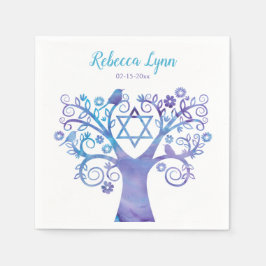 Lila Aquamariner Aquarellbaum Bat Mitzvah Serviette