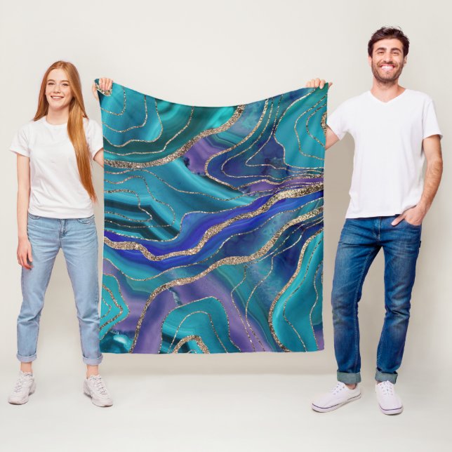 Lila Aquamariner Blauer Galaxienebel Agate Glitzer Fleecedecke (Beispiel)