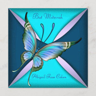 Lila Aquamariner Blauer Schmetterling Bat Mitzvah Einladung