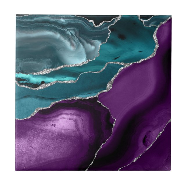 Lila Aquamariner Blue Agate Silver Glitzer Fliese (Vorderseite)