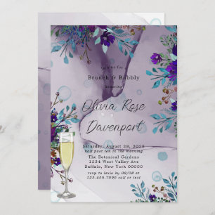 Lila Aquamariner Botanischer Blumenbrunch & Bubbly Einladung