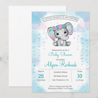 Lila aquamariner Elefant Kinderdusche Einladung