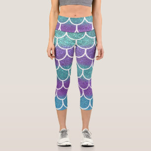 Lila Aquamariner Glitzer Mermaid Scallop-Skala Capri Leggings