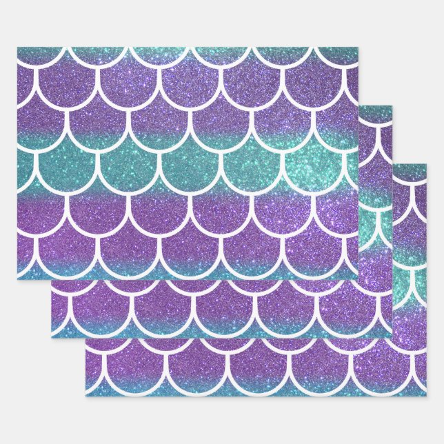 Lila Aquamariner Glitzer Mermaid Scallop-Skala Geschenkpapier Set (Set)
