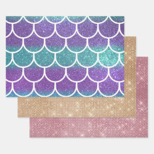 Lila Aquamariner Glitzer Mermaid Scallop-Skala Geschenkpapier Set