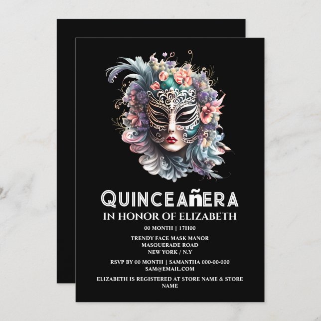 Lila aquamariner MaskenGeburtstag Einladung (Vorne/Hinten)