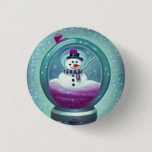 Lila Aquamariner Schneeglobe Button (Vorderseite)