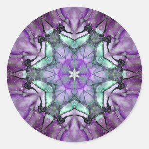 Lila Aquamariner schwarzer Blumenstar Snowflake Runder Aufkleber