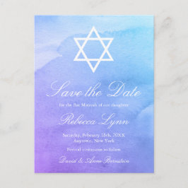 Lila | Aquamariner Wasserfarbbat Mitzvah Save the  Ankündigungspostkarte