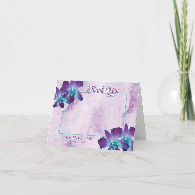 Lila Aquamarines Blue Dendrobium Orchid Wedding Fo Dankeskarte (Vorderseite)