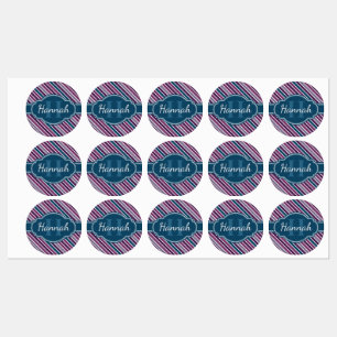 Lila Aquamarines, feines Streifenmuster Monogramm Etiketten