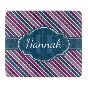 Lila Aquamarines, feines Streifenmuster Monogramm Schneidebrett