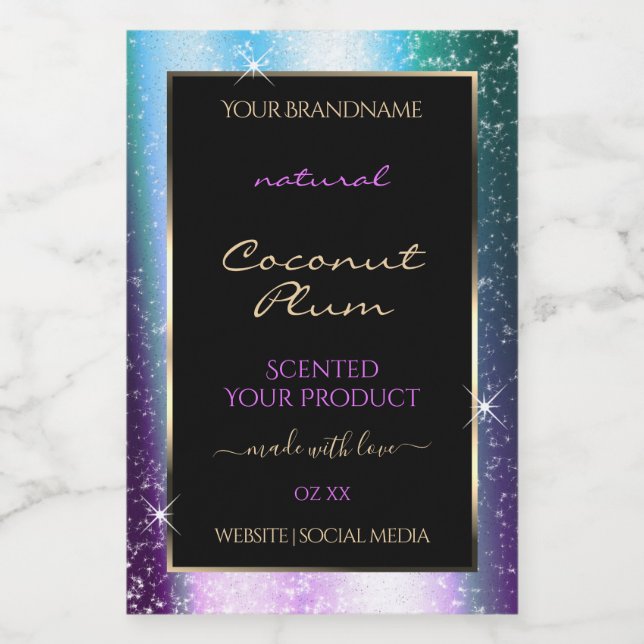 Lila Aquamarines Glitzer-Rahmen-Produktetikett Lebensmitteletikett (Einzelnes Label)