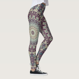 Lila Aquamarines und Creme Mandala Muster Leggings