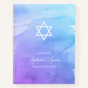 Lila Aquamarines Watercolor Bat Mitzvah Gästebuch Notizbuch