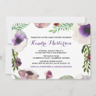Lila Aquarell-Anemone-Baby-Shower-Einladung Einladung