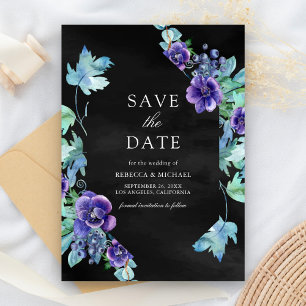 Lila Aquarell-Anemonen Schwarze Hochzeit Save The Date