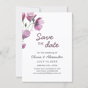 Lila Aquarell-Blume. Stilvolle Blumenhochzeit Save The Date