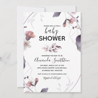 Lila Aquarell-Blumen-Baby-Shower-Einladung Einladung