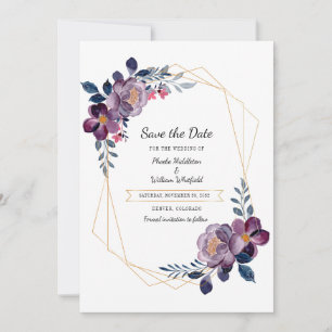 Lila Aquarell Blumen Botanisch Geometrischer Rahme Save The Date