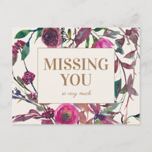 Lila Aquarell Blumen Gold Vermisse Dich Postkarte
