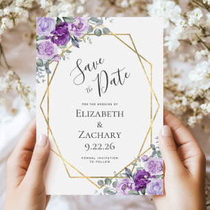 Lila-Aquarell-Blumen-Goldrahmen - Speichert das Da Save The Date