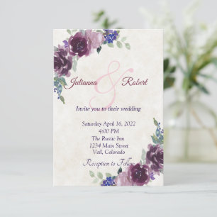 Lila Aquarell-Blumen Hochzeit auf kleinem Budget Einladung