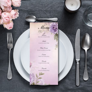 Lila Aquarell-Blumen Hochzeit Brautparty Menükarte