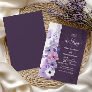 Lila Aquarell Blumen Hochzeit Einladung