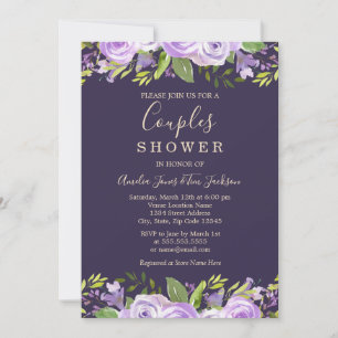 Lila-Aquarell-Blumen-Hochzeit-Paar-Dusche Einladung