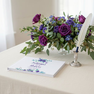 Lila Aquarell-Blumen-Hochzeits-Gästebuch Gästebuch