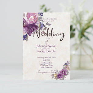 Lila Aquarell-Blumen-Hochzeitseinladung Einladung