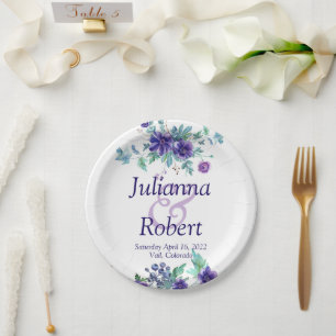 Lila Aquarell-Blumen-Hochzeitspapierteller Pappteller