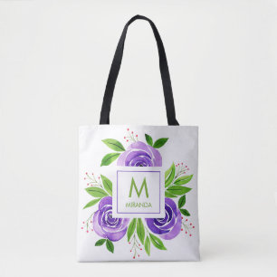 Lila Aquarell-Blumen-Monogramm personalisiert