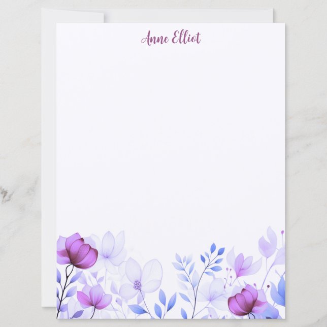 Lila Aquarell-Blumen-Papierwaren (Vorderseite)