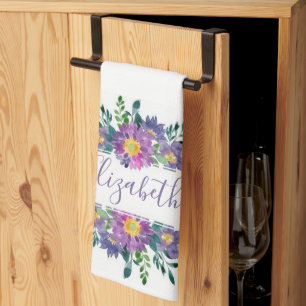 Lila Aquarell-Blumen personalisiert Geschirrtuch