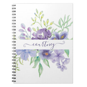 Lila-Aquarell-Blumen personalisiert Notizblock