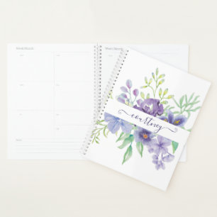Lila Aquarell-Blumen personalisiert  Planer