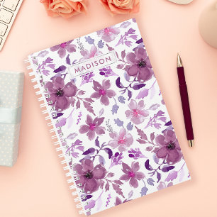 Lila Aquarell Blumen Personalisiert Planer