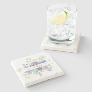 Lila-Aquarell-Blumen personalisiert Steinuntersetzer
