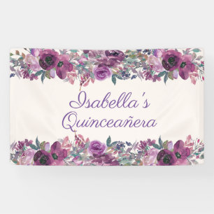 Lila Aquarell-Blumen-Quinceañera-Banner Banner